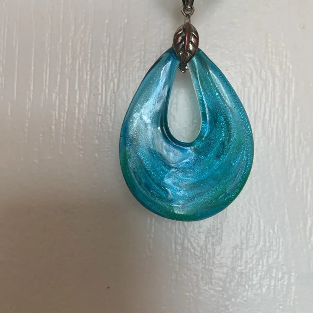 Blue Green Glass Pendant with Blue Green Beads